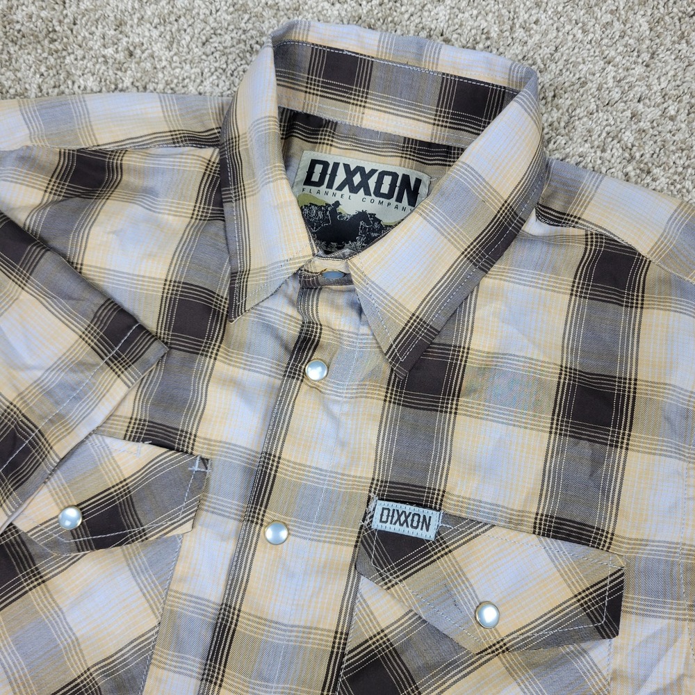 Dixxon Flannel Company Dodge City Mens Small Brown Plaid Pearl Snap SS